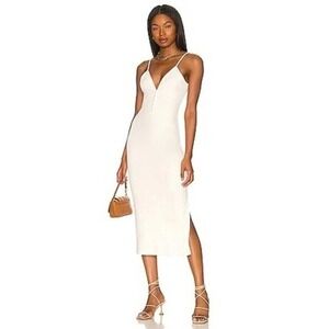 SNDYS‎ Georgie Ribbed Button Front Midi Dress White US 4